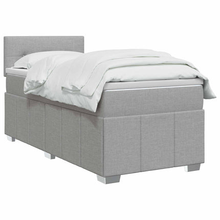 Box Spring Seng med Madras og LED Lysegrå 90 x 190 cm Stof