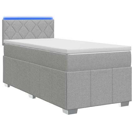 Box Spring Seng med Madras og LED Lysegrå 90 x 190 cm Stof
