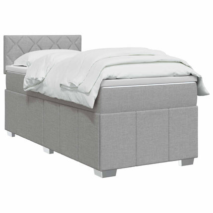 Box Spring Seng med Madras og LED Lysegrå 90 x 190 cm Stof