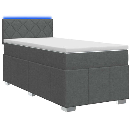 Box Spring Seng med Madras og LED Mørkegrå 90 x 190 cm Stof