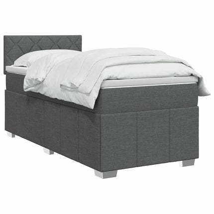 Box Spring Seng med Madras og LED Mørkegrå 90 x 190 cm Stof
