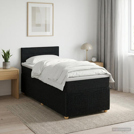 Boxmadras med topmadras med hovedgærde Sort 80 x 200 cm Stof