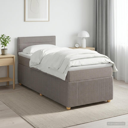 Boxmadras med topmadras med hovedgærde Gråbrun 90 x 190 cm Stof