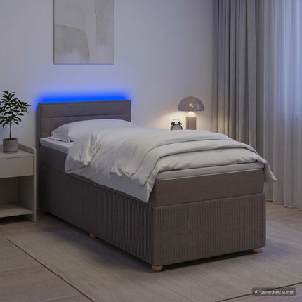 Boxmadras med topmadras med hovedgærde Gråbrun 90 x 190 cm Stof