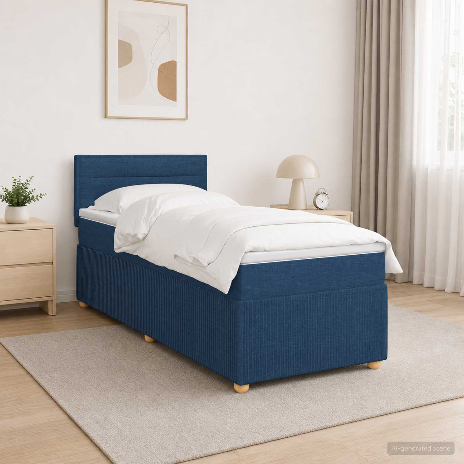 Boxmadras med topmadras med hovedgrde Bl 100 x 200 cm Stof