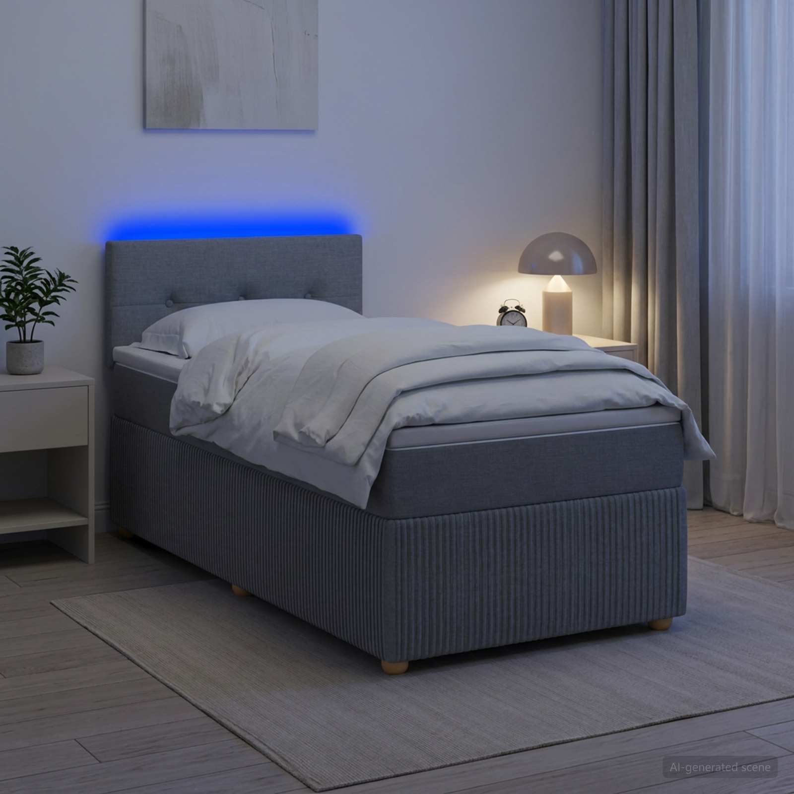 vidaXL Box Spring Seng med Madras og LED Lysegrå 90 x 190 cm Stof