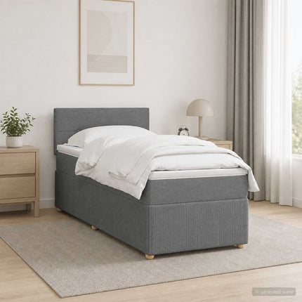 Box Spring Seng med Madras og LED Mørkegrå 90 x 190 cm Stof