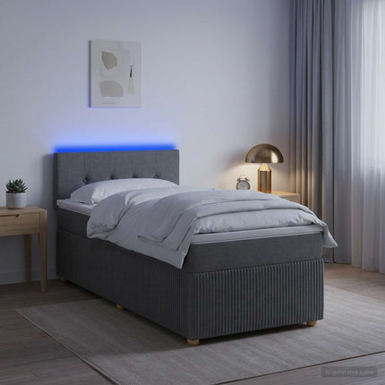 Box Spring Seng med Madras og LED Mørkegrå 90 x 190 cm Stof