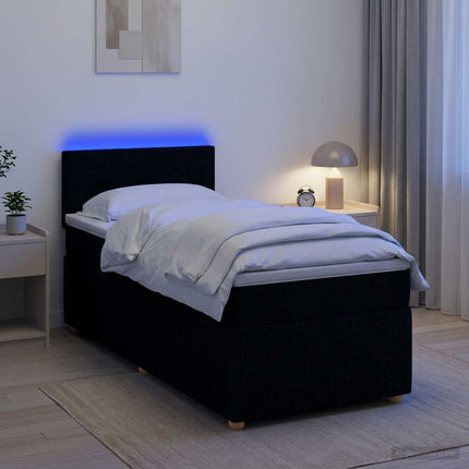 Boxmadras med topmadras med hovedgærde Sort 90 x 190 cm Stof