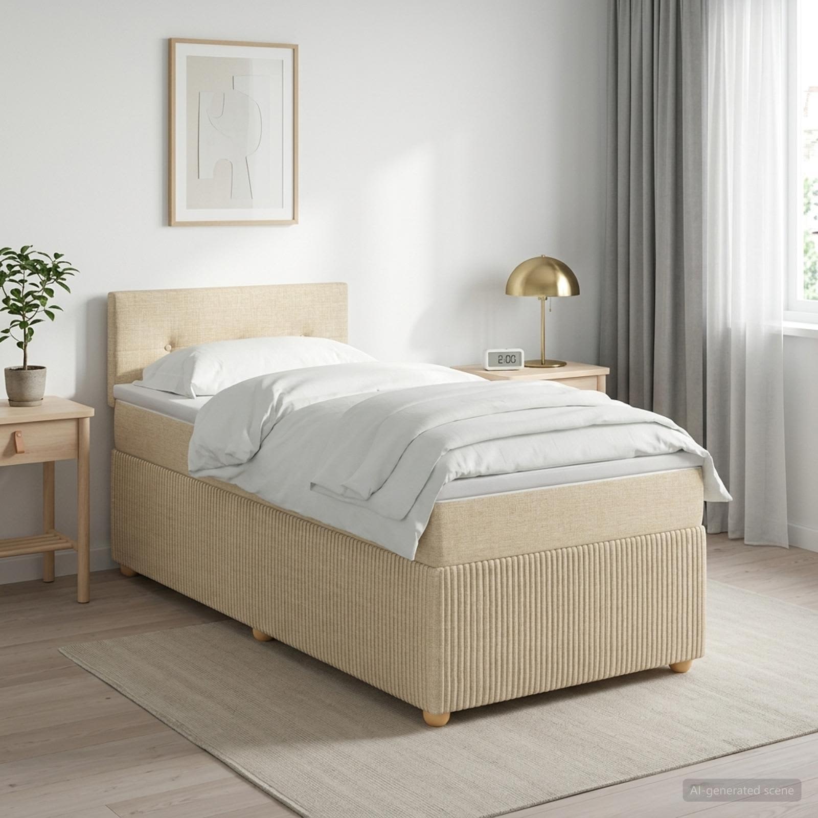 Boxmadras med topmadras Cremefarvet 90 x 200 cm Stof
