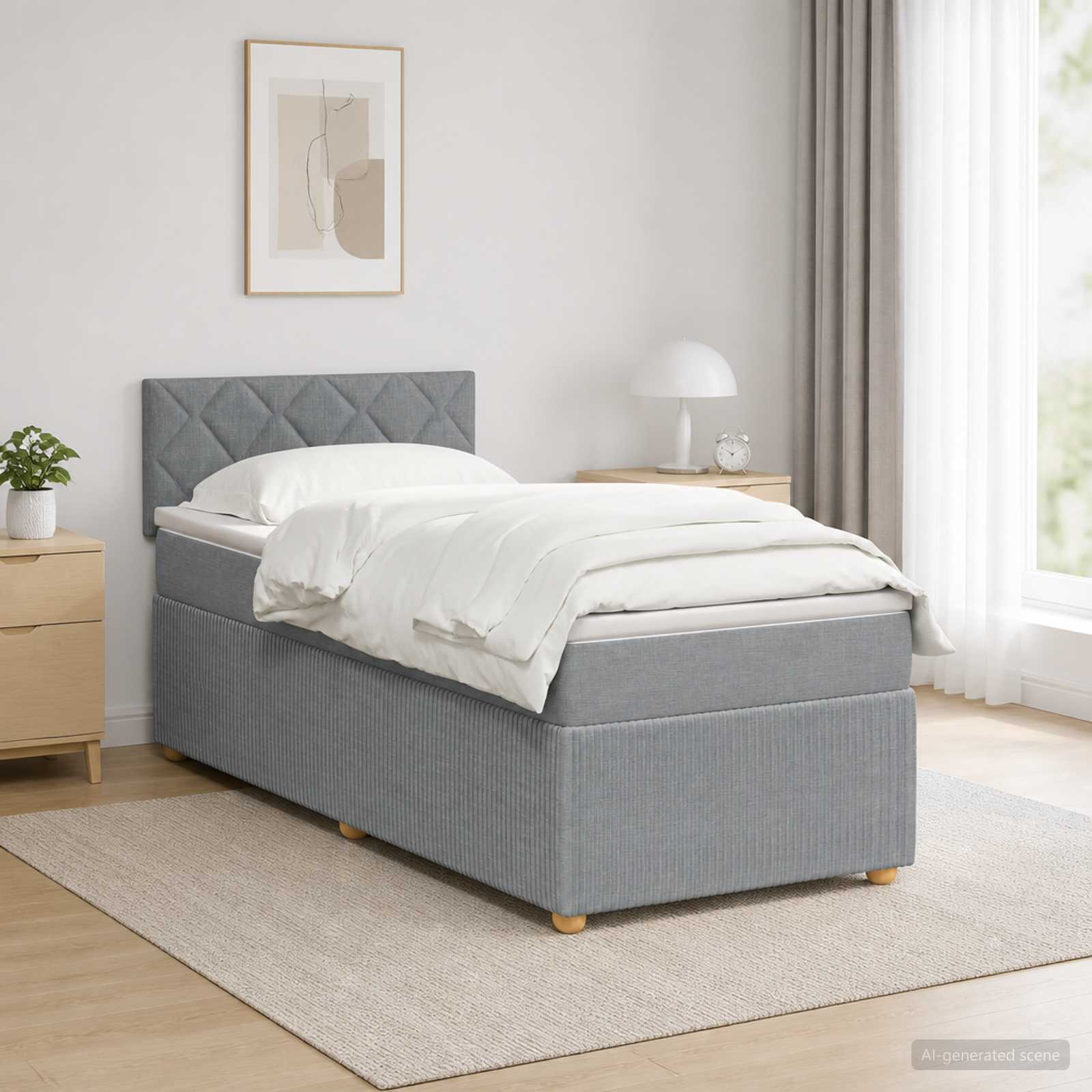 vidaXL Box Spring Seng med Madras og LED Lysegrå 90 x 190 cm Stof
