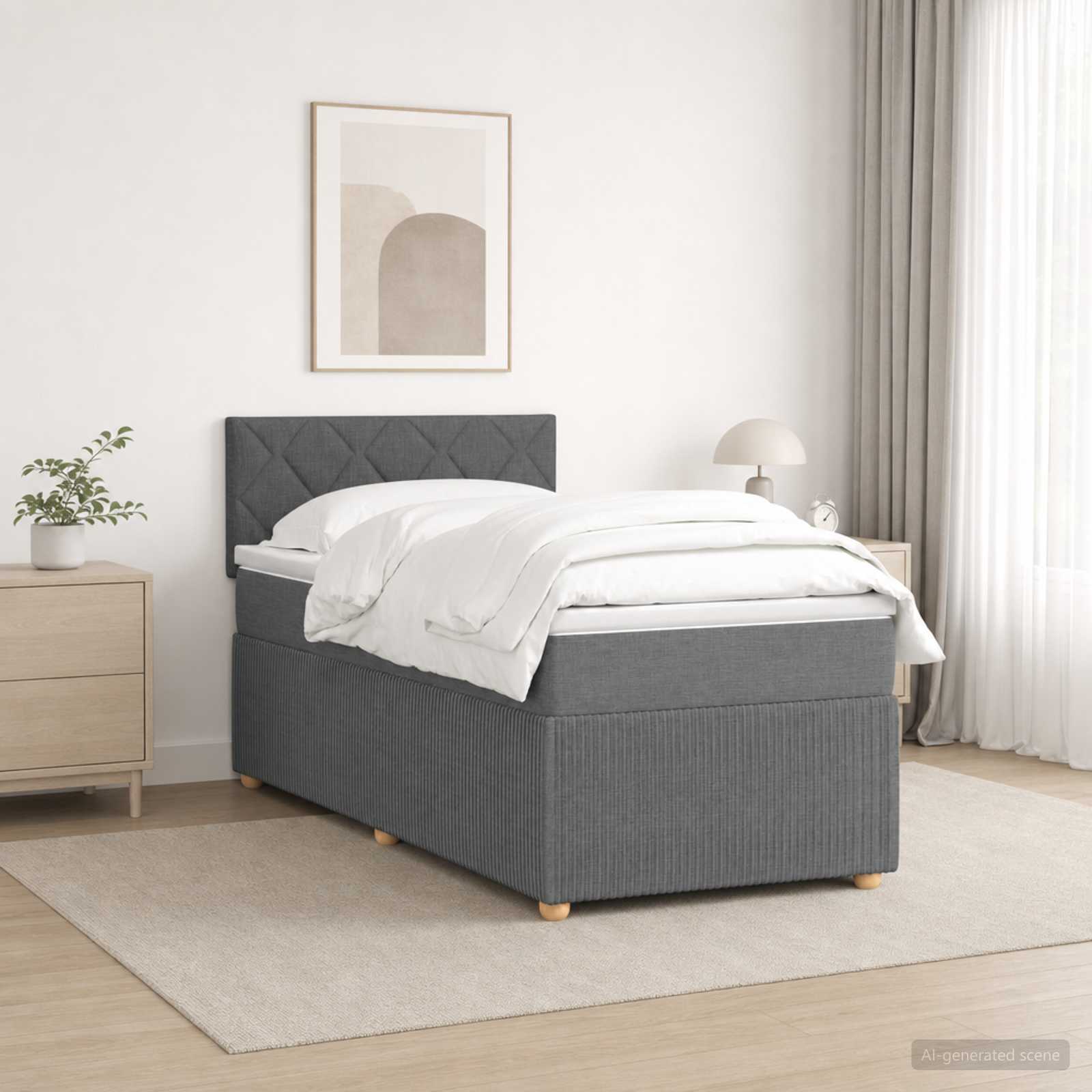Box Spring Seng med Madras og LED Mrkegr 90 x 190 cm Stof