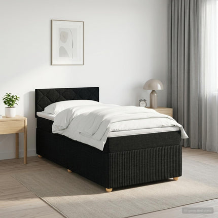 Boxmadras med topmadras med hovedgærde Sort 90 x 200 cm Stof