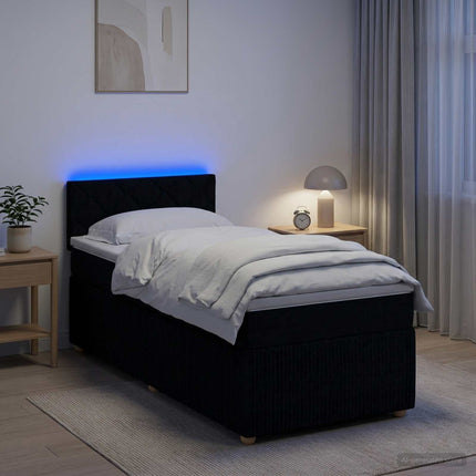 Boxmadras med topmadras med hovedgærde Sort 90 x 190 cm Stof