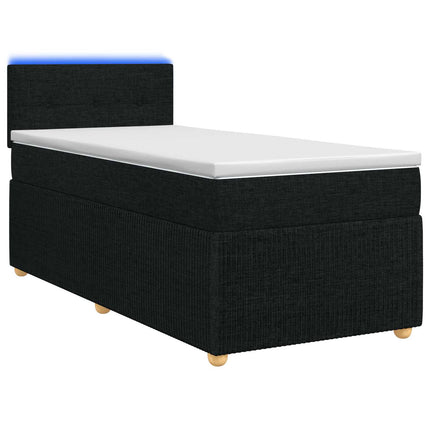 Boxmadras med topmadras med hovedgærde Sort 90 x 200 cm Stof