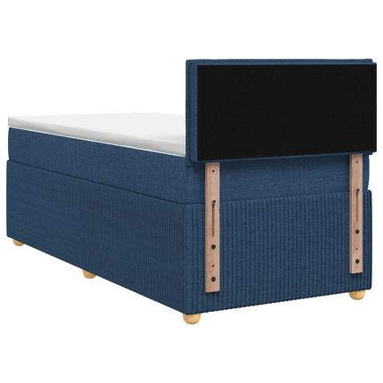 Boxmadras med topmadras med hovedgærde Blå 90 x 200 cm Stof