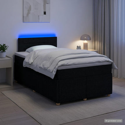 Boxmadras med topmadras med hovedgærde Sort 120 x 190 cm Stof