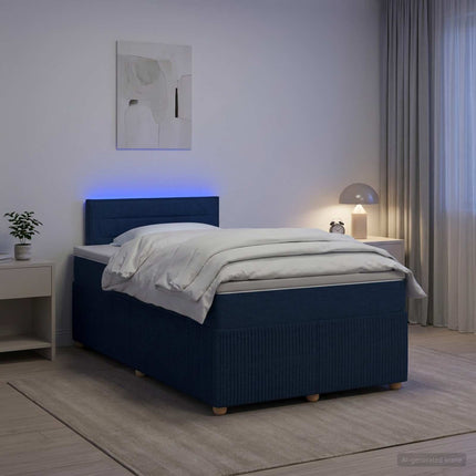 Boxmadras med topmadras med hovedgærde Blå 120 x 190 cm Stof