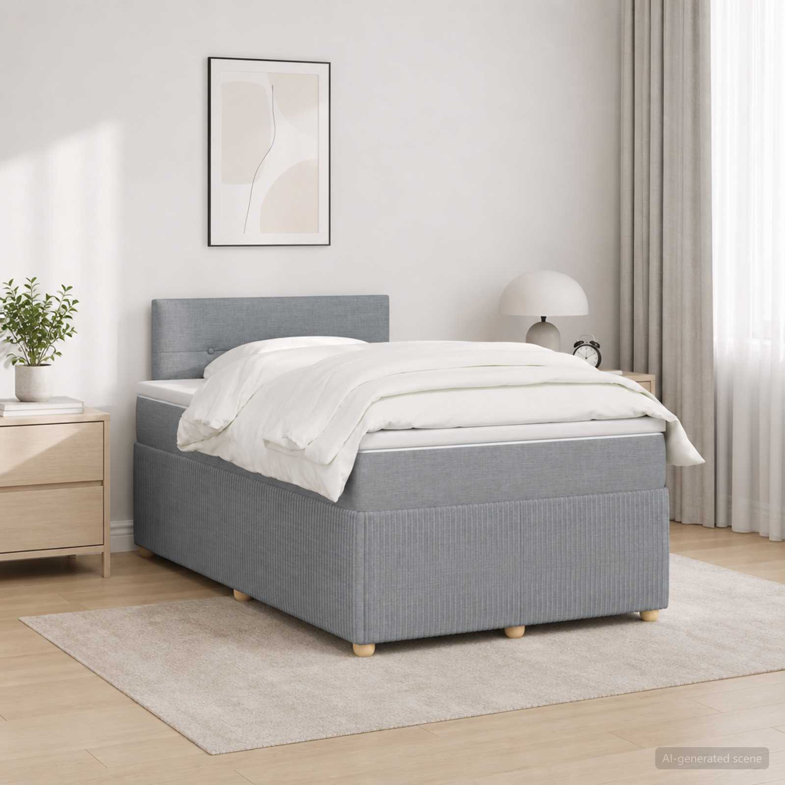Boxmadras med topmadras Lysegr 120 x 190 cm Stof