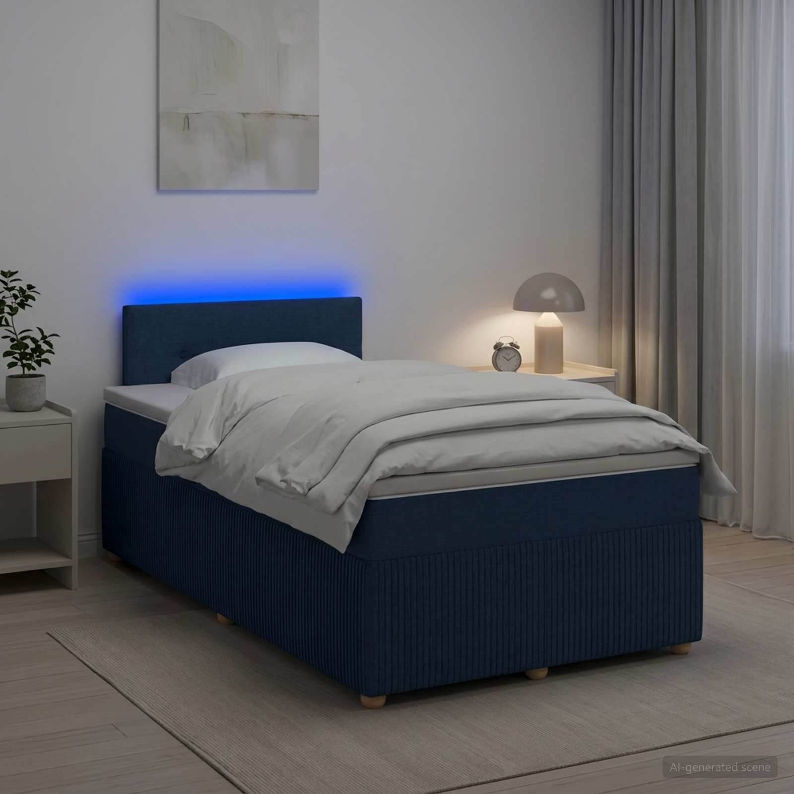 Boxmadras med topmadras med hovedgrde Bl 120 x 200 cm Stof