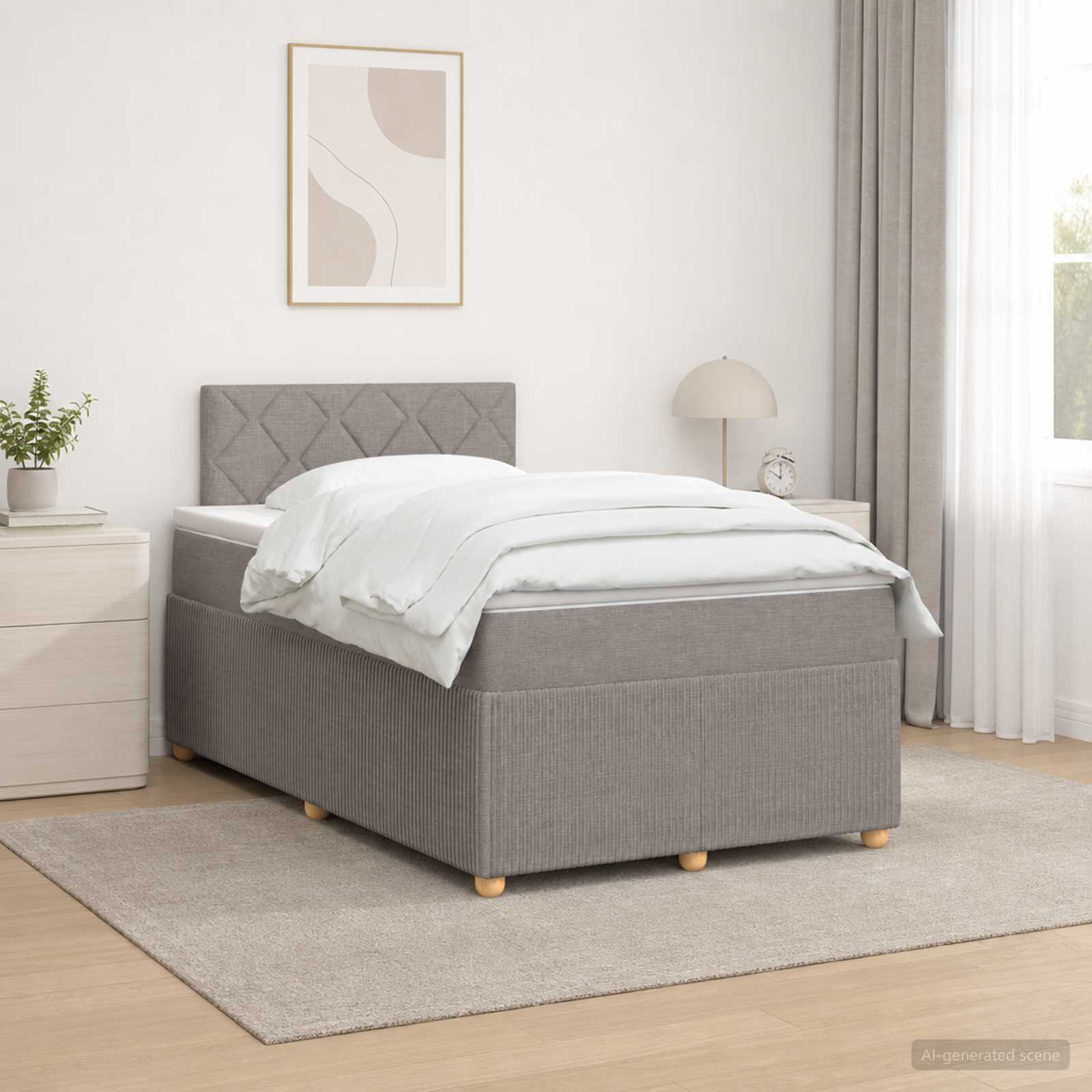 Boxmadras med topmadras Grbrun 120 x 190 cm Stof