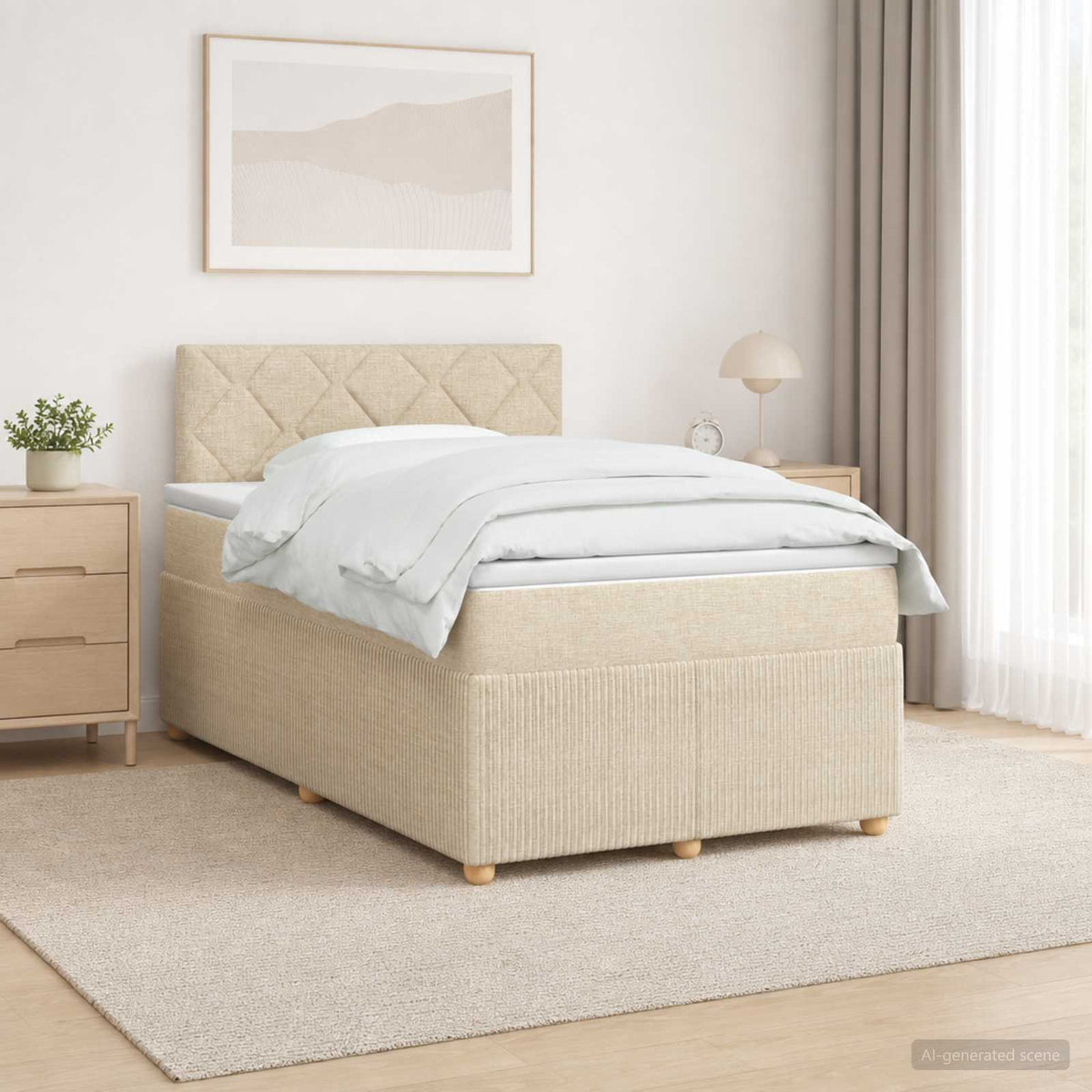 Boxmadras med topmadras Cremefarvet 120 x 200 cm Stof