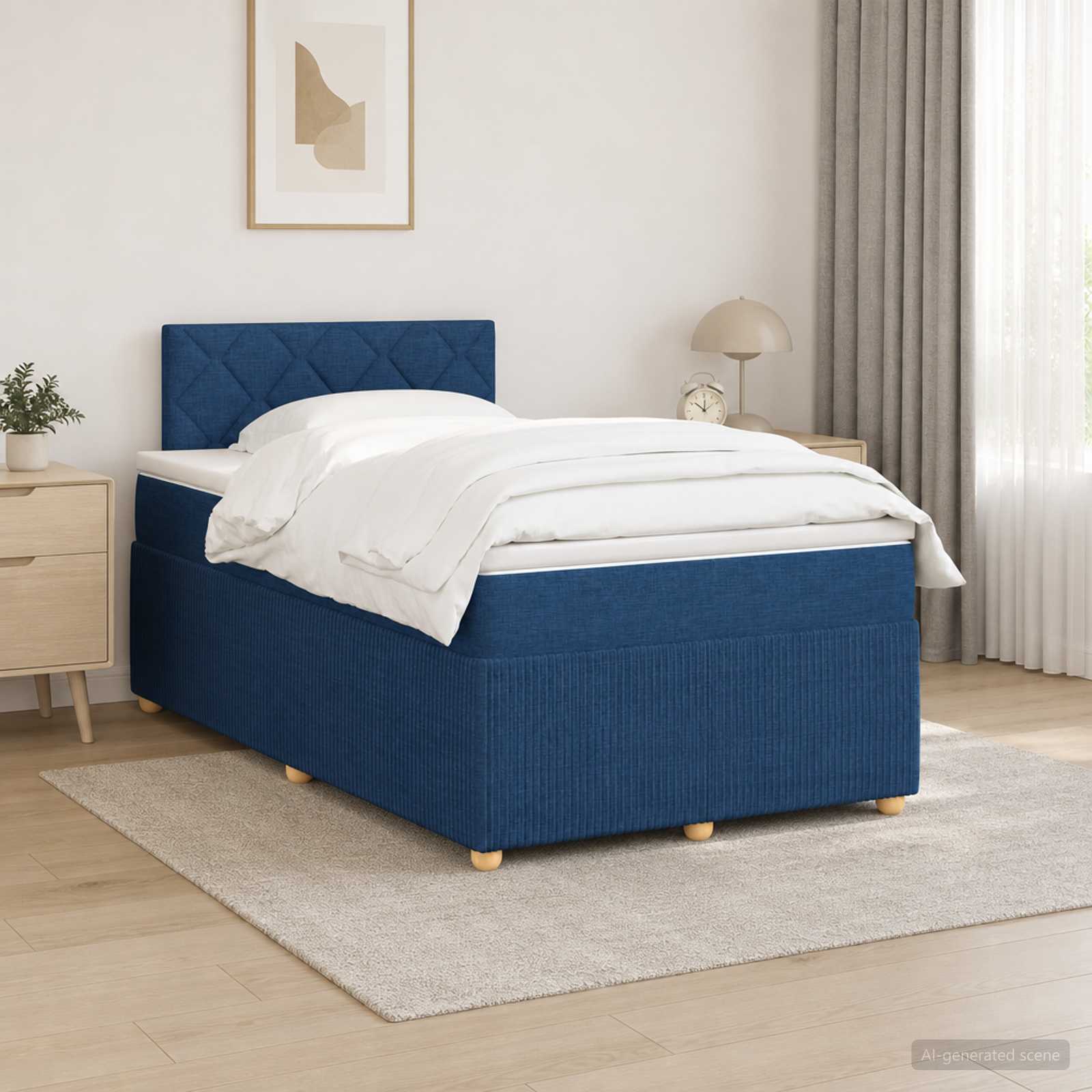 Boxmadras med topmadras med hovedgrde Bl 120 x 200 cm Stof