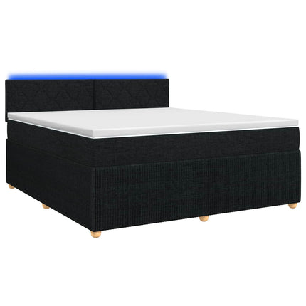 Boxmadras med topmadras med hovedgærde Sort 140 x 190 cm Stof