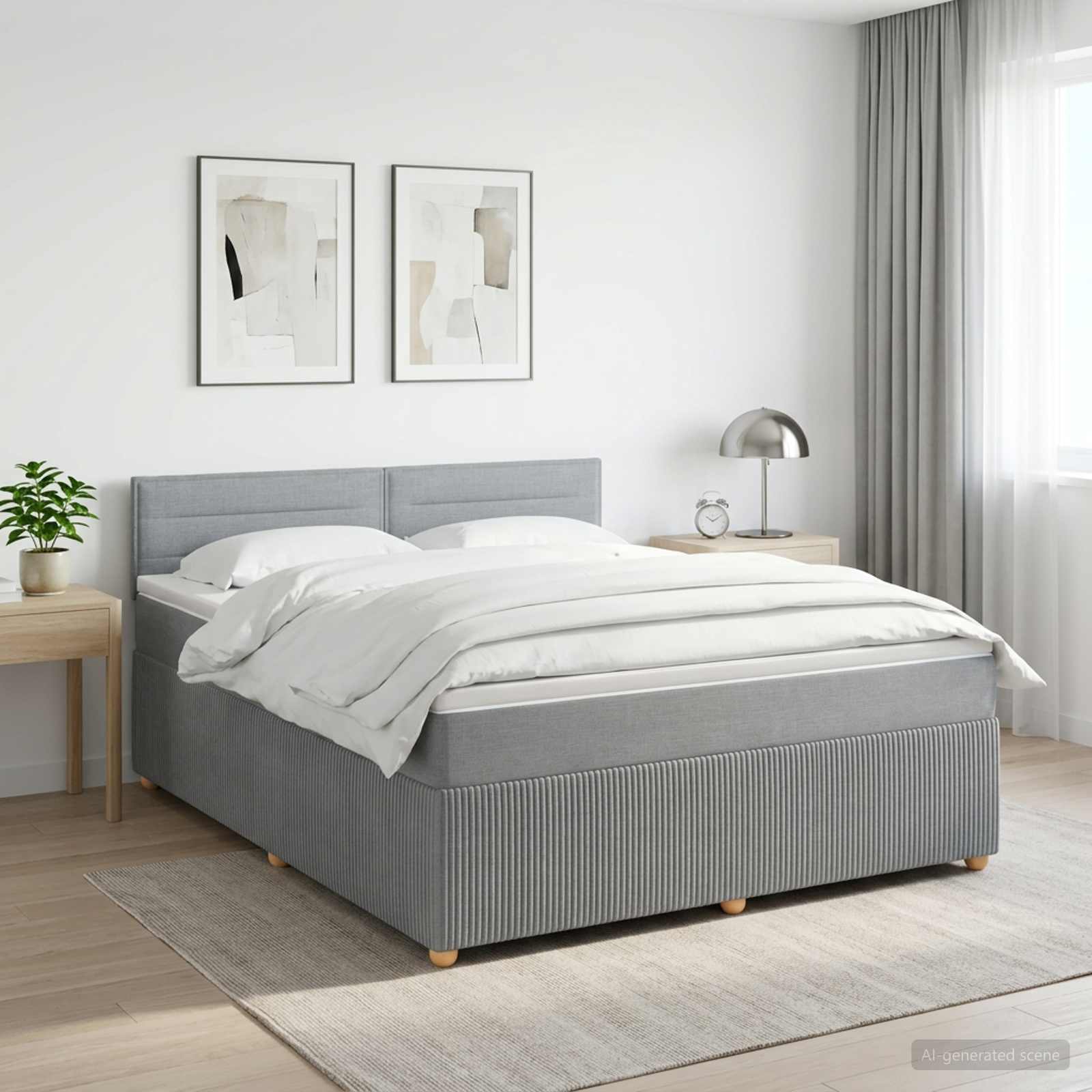 Boxmadras med topmadras Lysegr 140 x 190 cm Stof