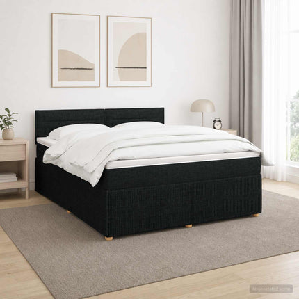 Boxmadras med topmadras med hovedgærde Sort 180 x 200 cm Stof
