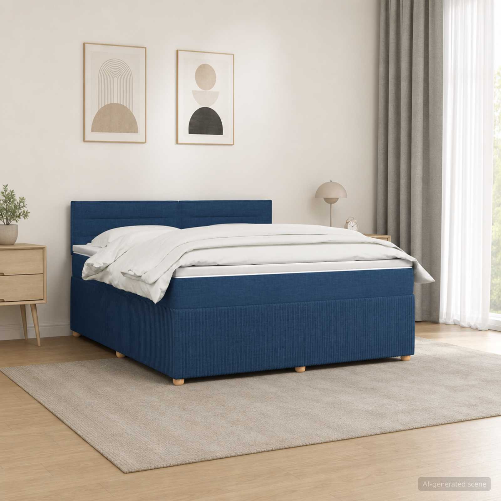 Boxmadras med topmadras med hovedgrde Bl 180 x 200 cm Stof
