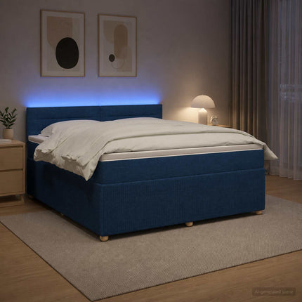Boxmadras med topmadras med hovedgærde Blå 160 x 200 cm Stof