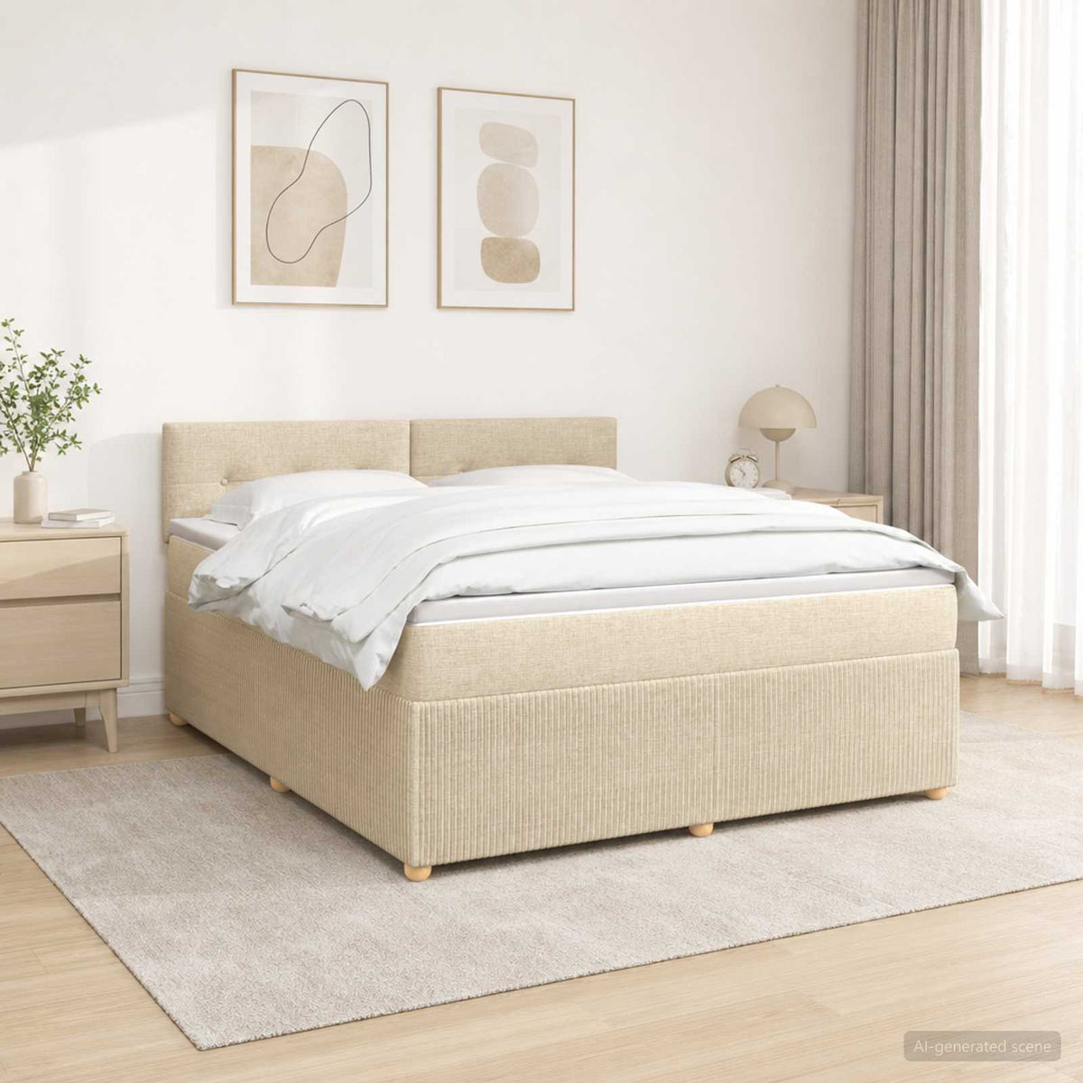 Boxmadras med topmadras Cremefarvet 140 x 200 cm Stof