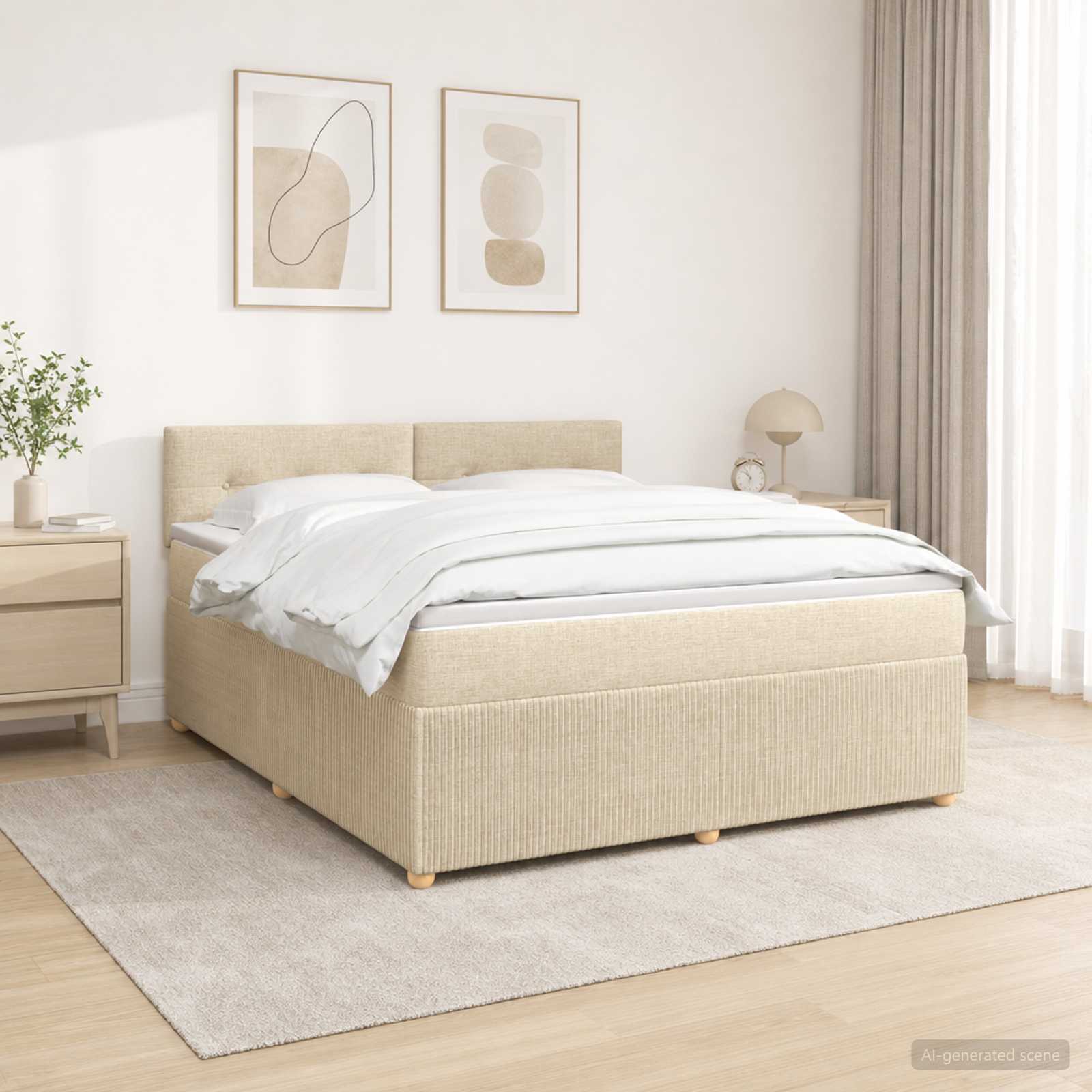 Boxmadras med topmadras Cremefarvet 140 x 200 cm Stof