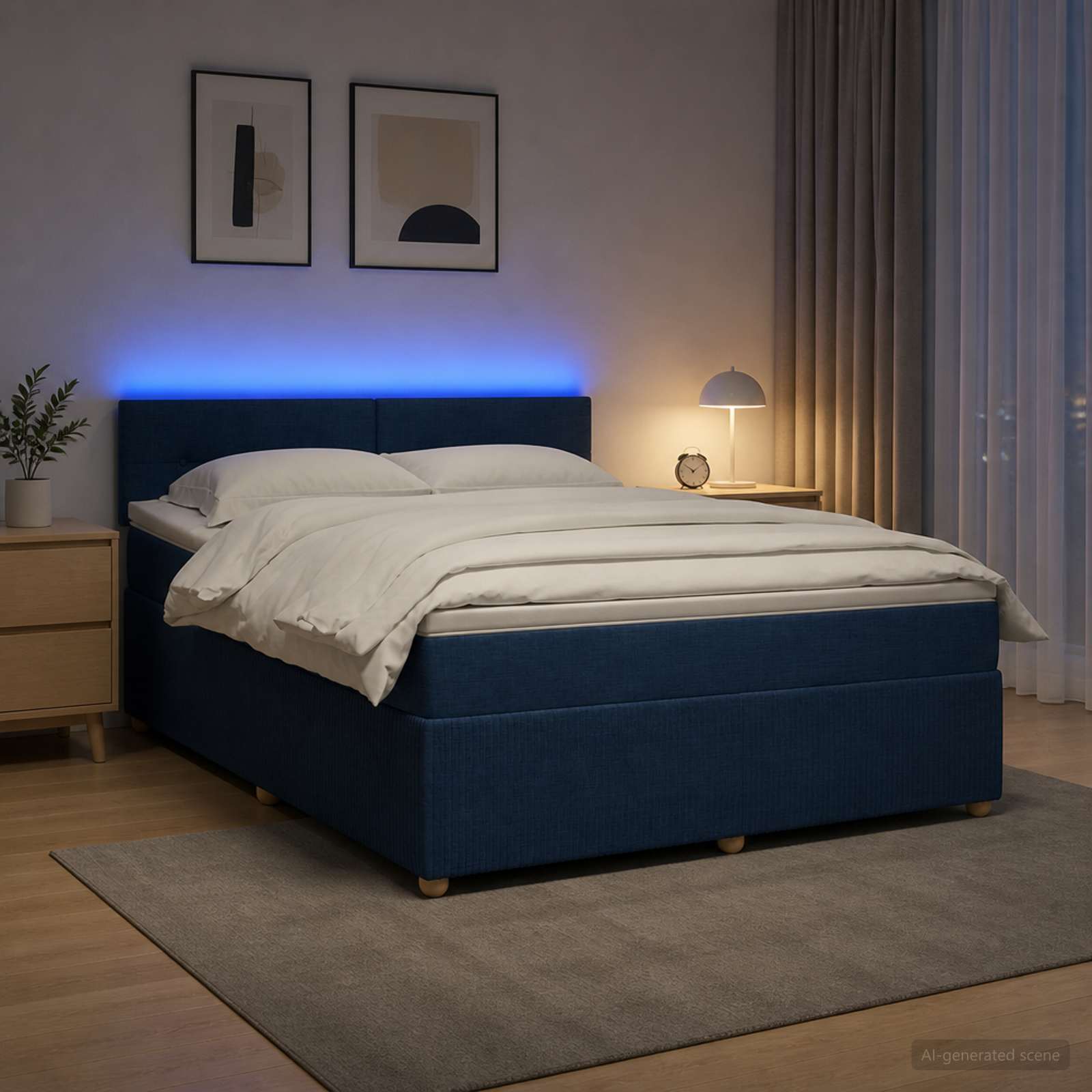 Boxmadras med topmadras med hovedgrde Bl 140 x 190 cm Stof