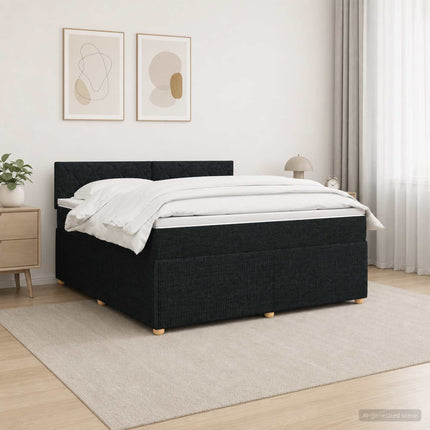 Boxmadras med topmadras med hovedgærde Sort 140 x 190 cm Stof