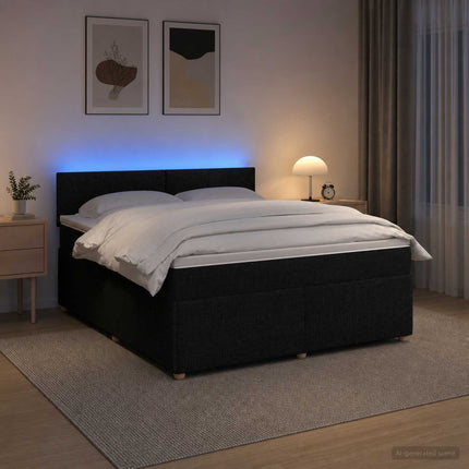Boxmadras med topmadras med hovedgærde Sort 180 x 200 cm Stof