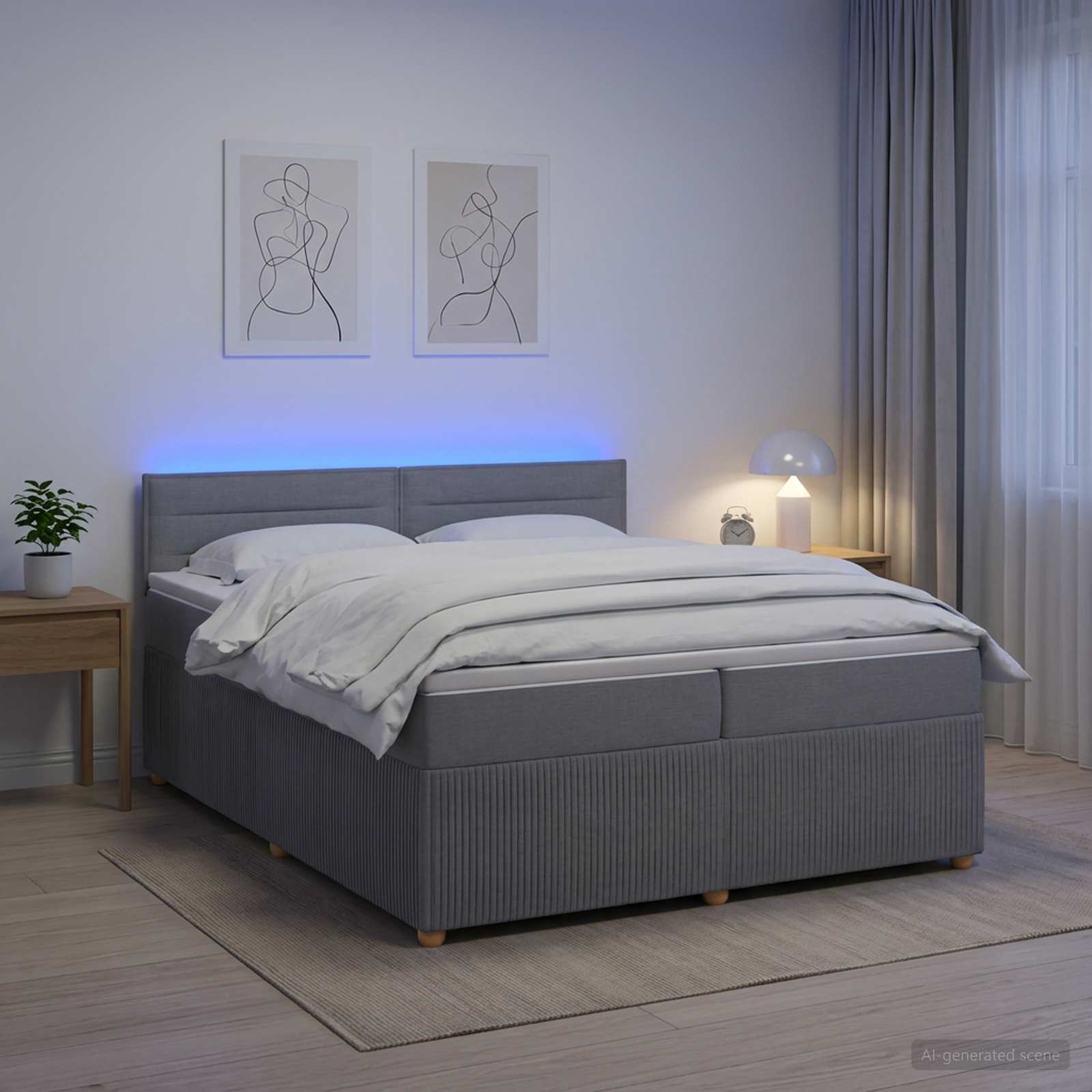 Boxmadras med topmadras Lysegr 200 x 200 cm Stof
