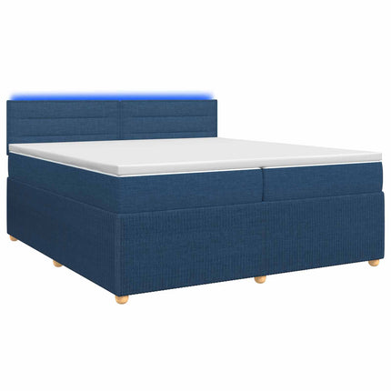Boxmadras med topmadras med hovedgærde Blå 200 x 200 cm Stof