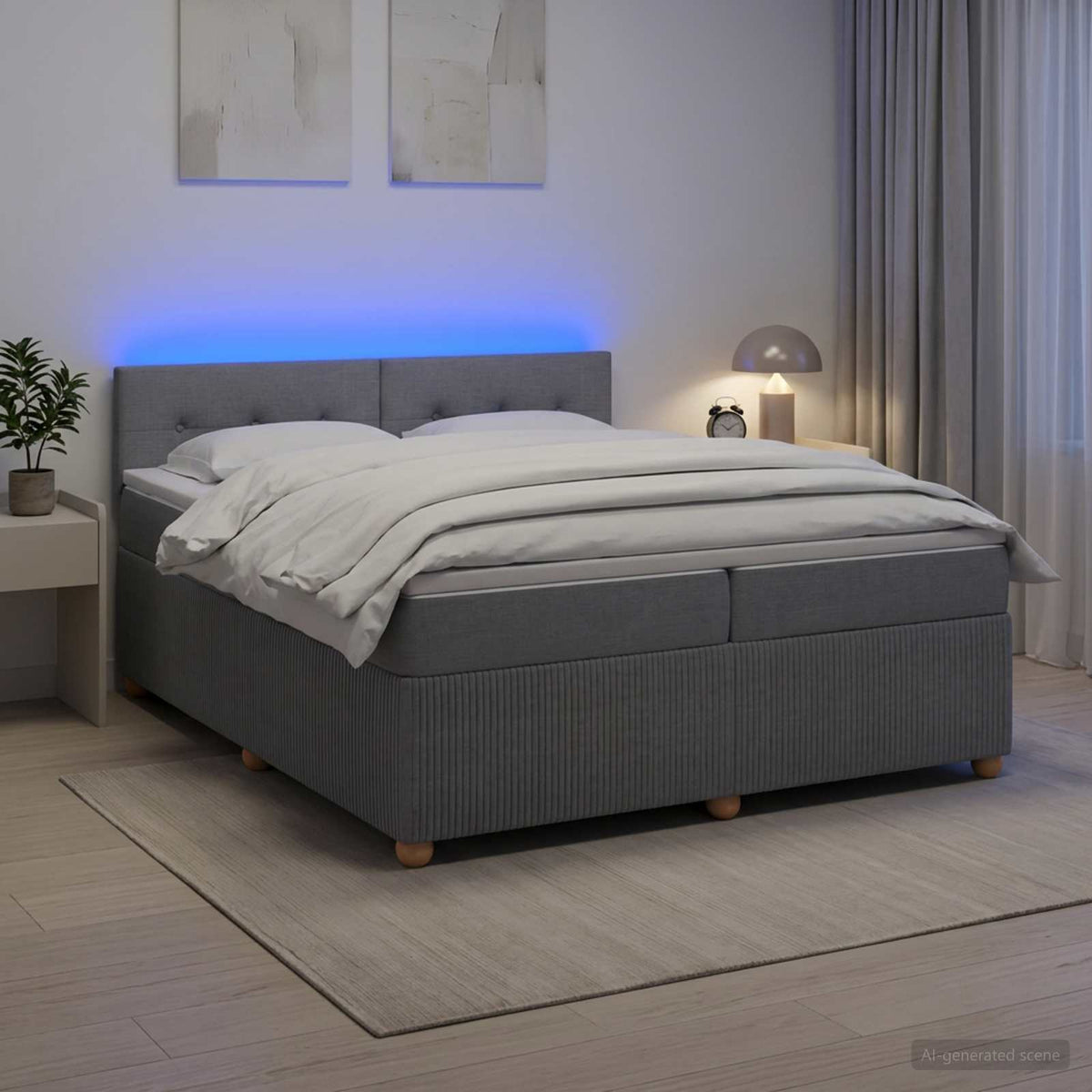 Boxmadras med topmadras Lysegr 200 x 200 cm Stof