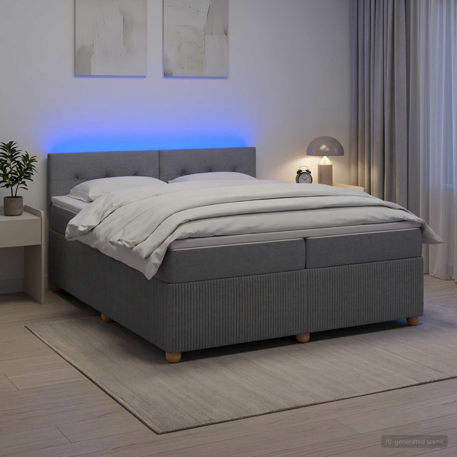 Boxmadras med topmadras Lysegr 200 x 200 cm Stof