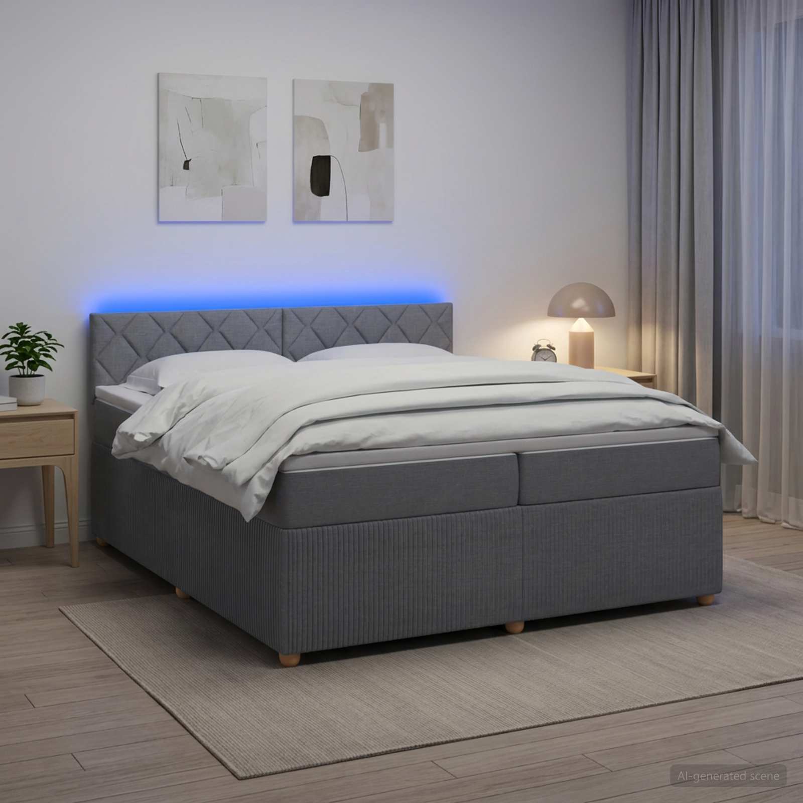 Boxmadras med topmadras Lysegr 200 x 200 cm Stof