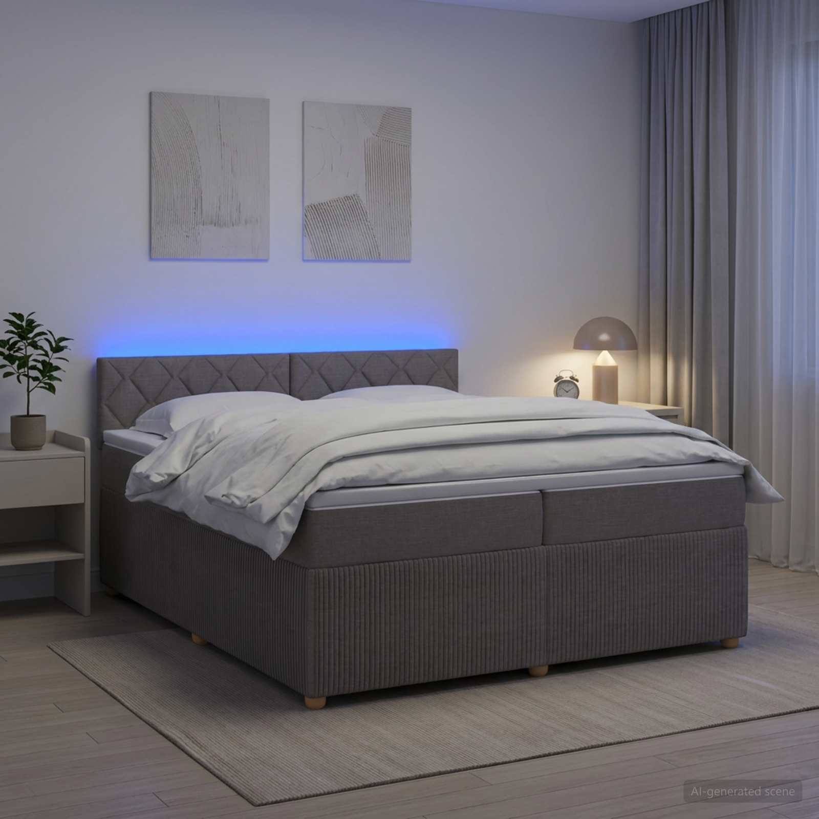 Kontinentalseng med topmadras og LED Gråbrun 200 x 200 cm
