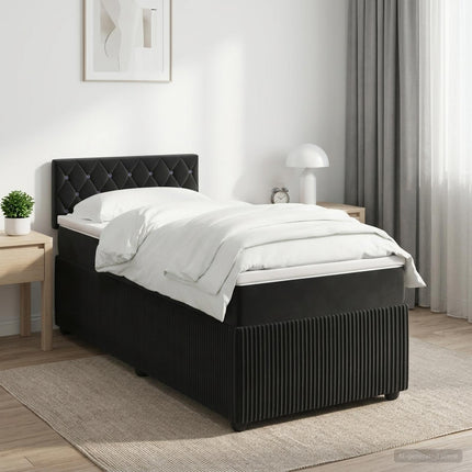 Boxmadras med topmadras med hovedgærde Sort 80 x 200 cm Fløjl