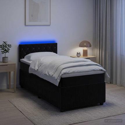 Boxmadras med topmadras med hovedgærde Sort 90 x 190 cm Fløjl