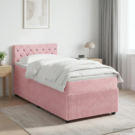Boxmadras med topmadras Lyserød 90 x 190 cm Fløjl