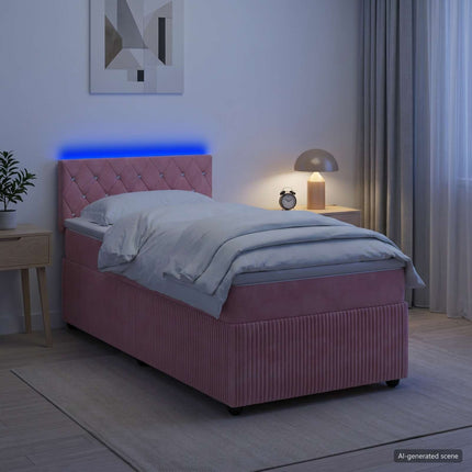 Boxmadras med topmadras Lyserød 90 x 190 cm Fløjl