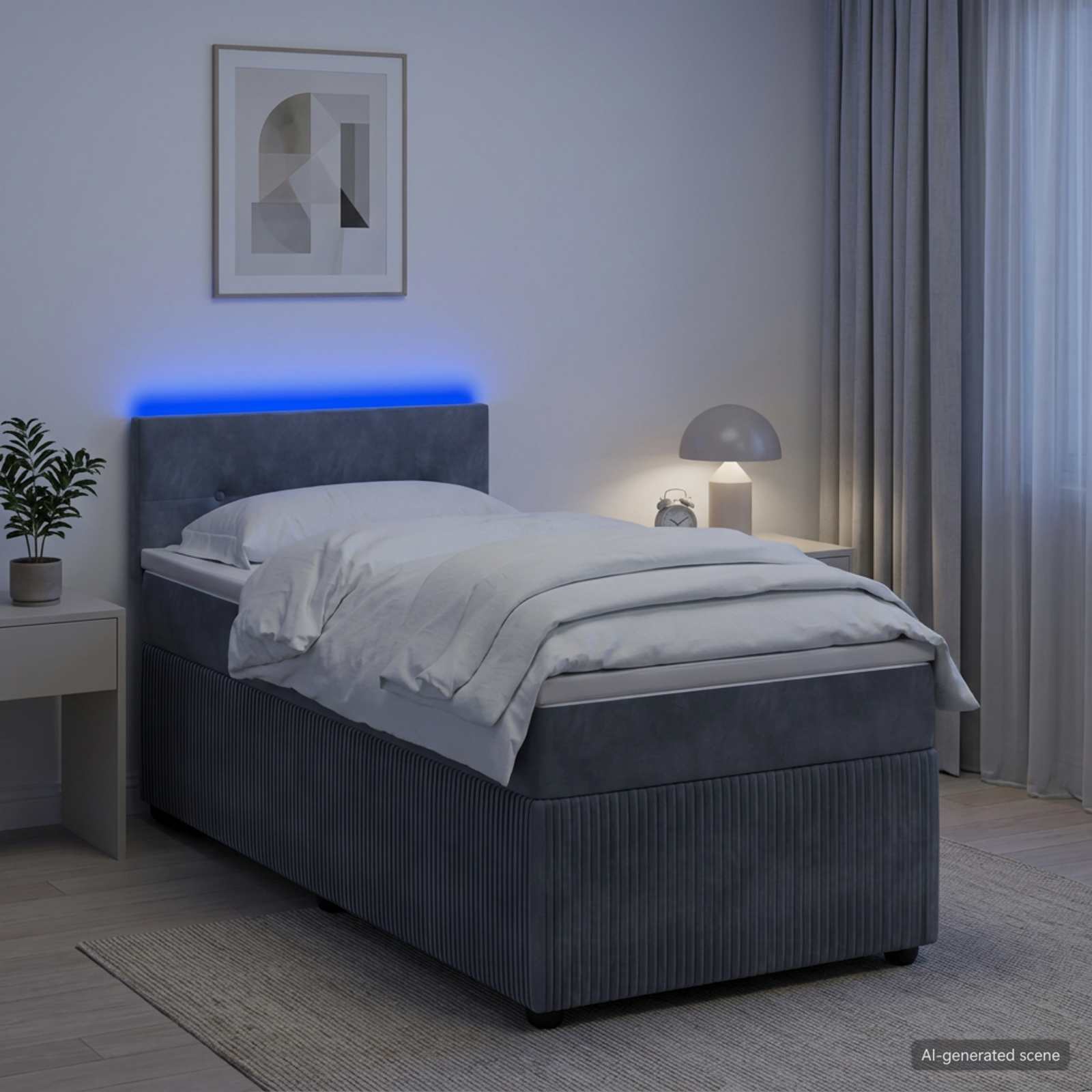 Box Spring Seng med Madras og LED Mrkegr 90 x 190 cm Fljl