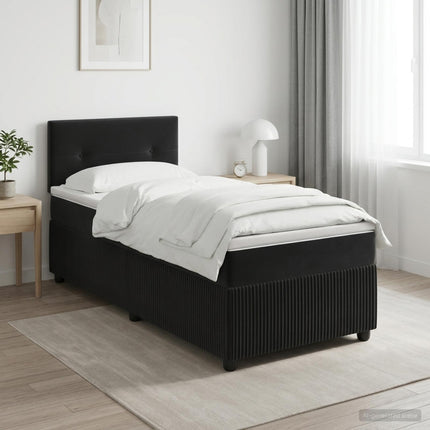 Boxmadras med topmadras med hovedgærde Sort 80 x 200 cm Fløjl