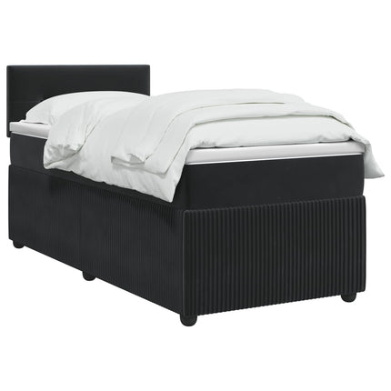 Boxmadras med topmadras med hovedgærde Sort 80 x 200 cm Fløjl